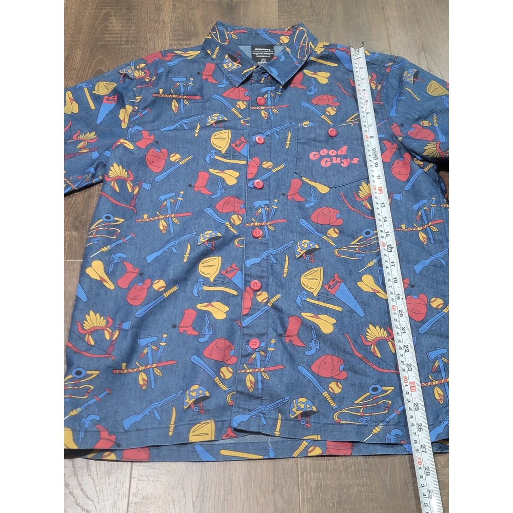 Chucky Childs Play Good Guys Mens Blue Graphic Button Down Shirt Medium 01600451